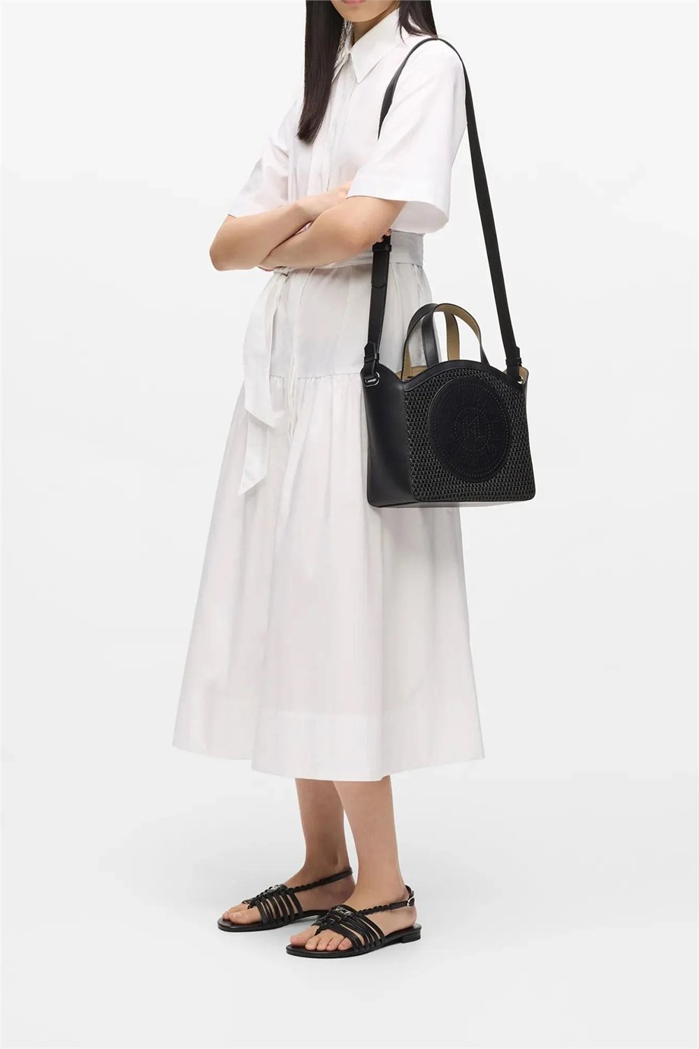 Karl Lagerfeld K/Circle Sm Tote Raffia Mesh Kadın Mini Omuz Çantası Siyah