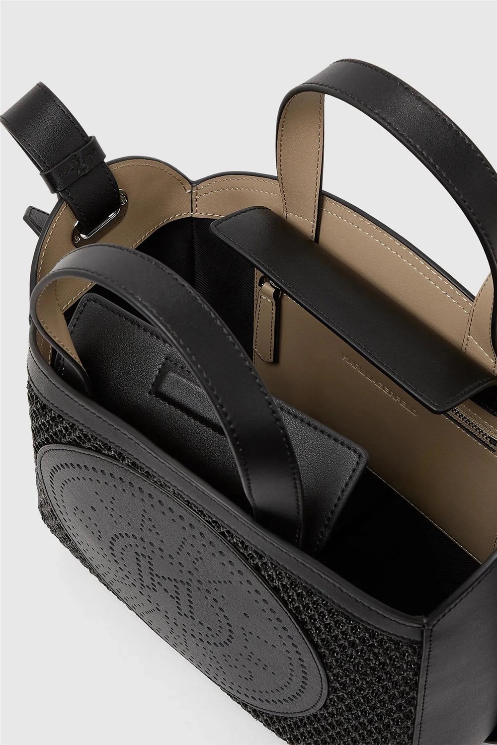 Karl Lagerfeld K/Circle Sm Tote Raffia Mesh Kadın Mini Omuz Çantası Siyah