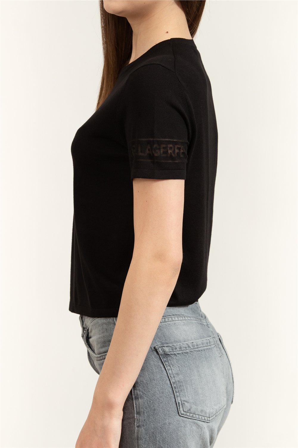 Karl Lagerfeld Lightweight Logo Knit Top Kadın Triko Siyah