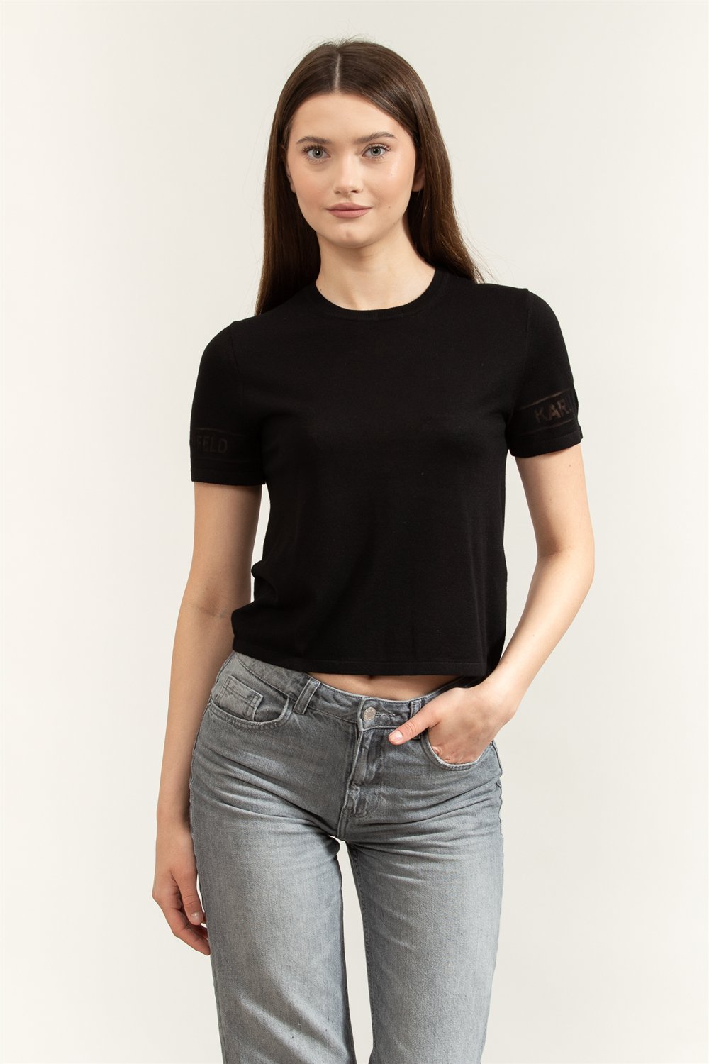 Karl Lagerfeld Lightweight Logo Knit Top Kadın Triko Siyah
