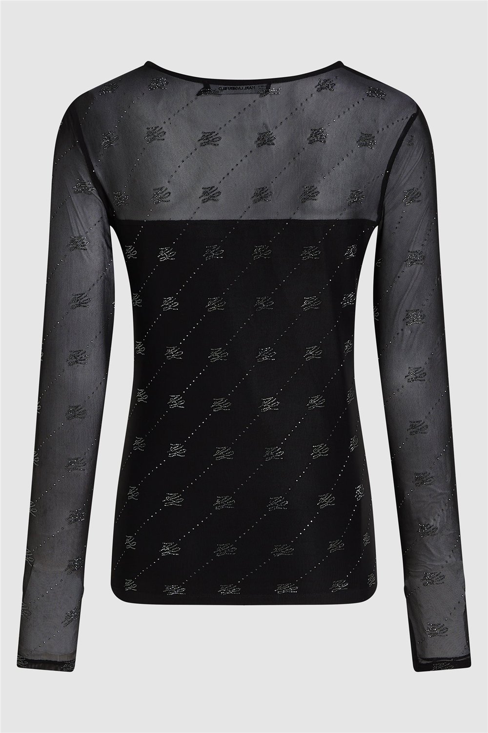 Karl Lagerfeld Mesh Rhinestone LSLV Top Kadın Bluz Siyah