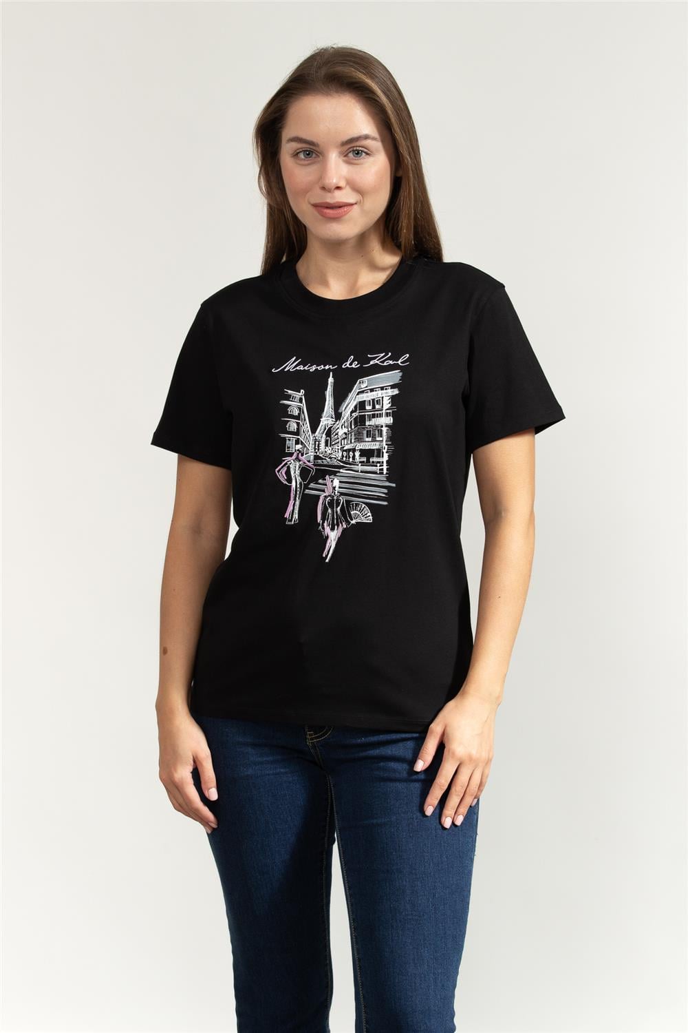 Karl Lagerfeld Paris Sketch Street Kadın Bisiklet Yaka T-Shirt