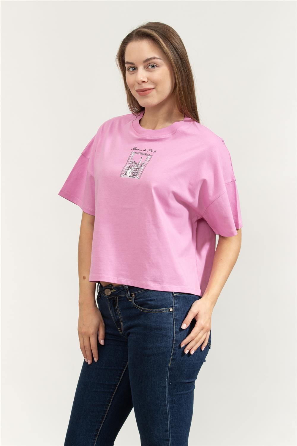 Karl Lagerfeld Paris Sketch Window Boxy Tee Kadın Bisiklet Yaka T-Shirt