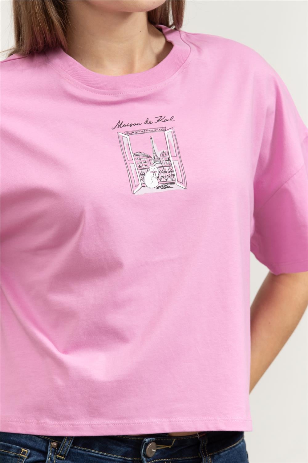 Karl Lagerfeld Paris Sketch Window Boxy Tee Kadın Bisiklet Yaka T-Shirt