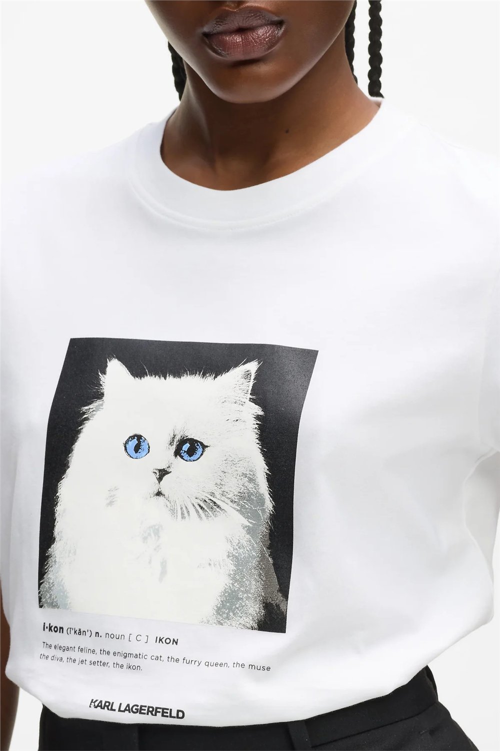 Karl Lagerfeld Portrait Kadın Bisiklet Yaka T-Shirt Beyaz