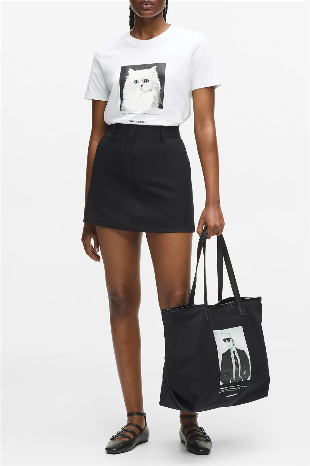 Karl Lagerfeld Portrait Kadın Bisiklet Yaka T-Shirt Beyaz