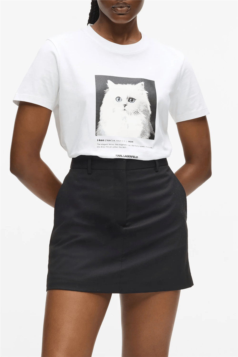 Karl Lagerfeld Portrait Kadın Bisiklet Yaka T-Shirt Beyaz
