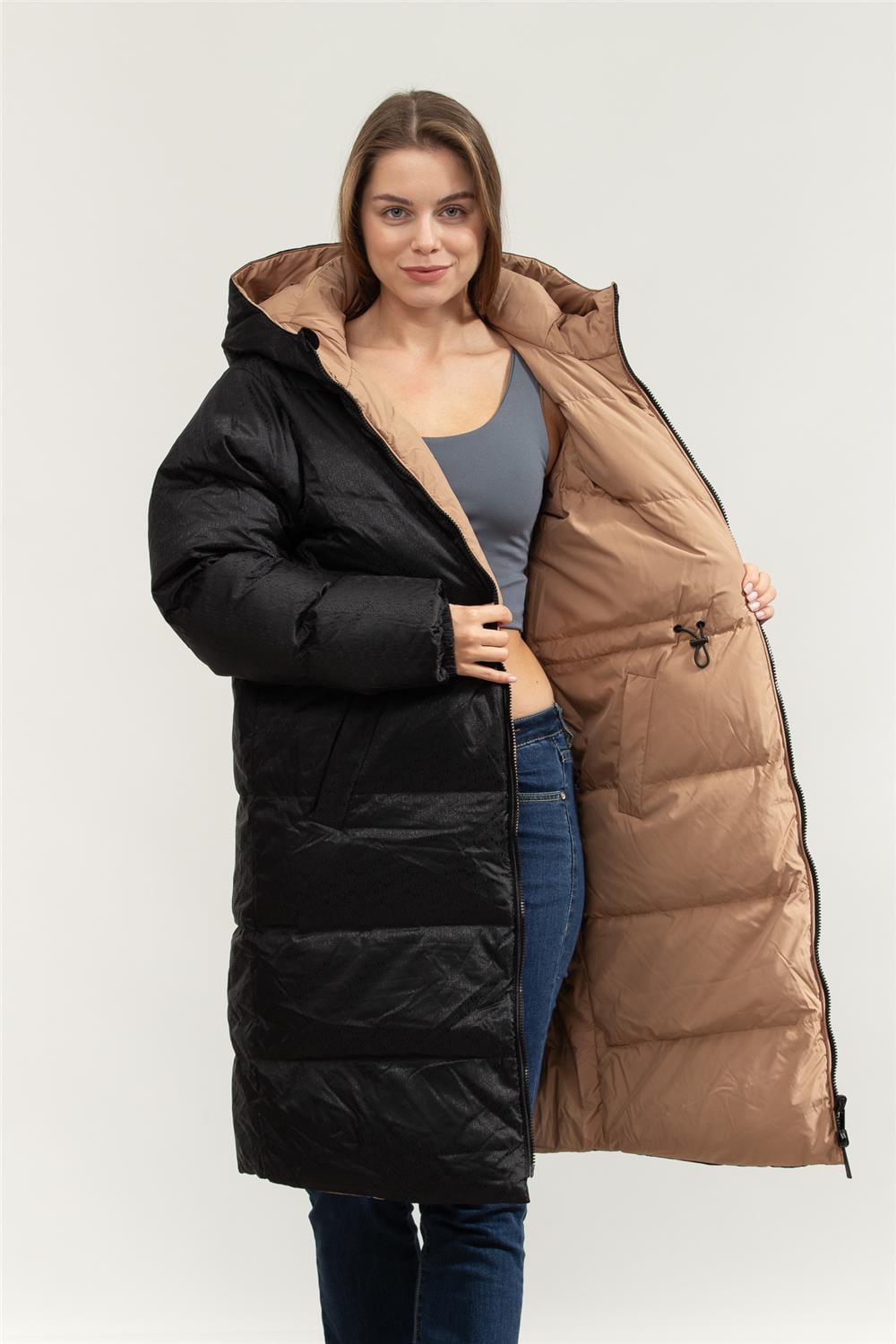 Karl Lagerfeld Reversible Long Logo Kadın Şişme Mont