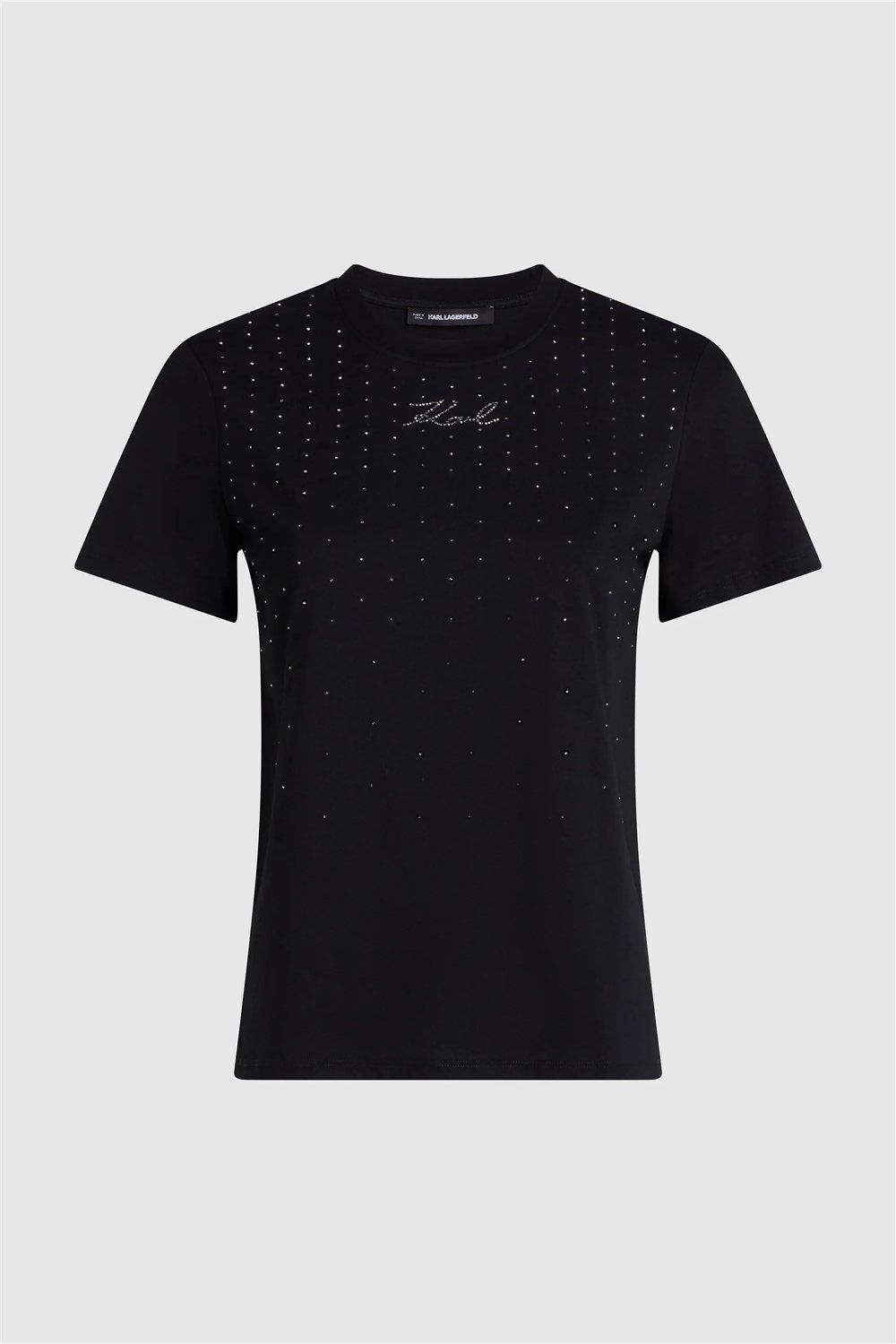 Karl Lagerfeld Rhinestone Rain Kadın Bisiklet Yaka T-Shirt Siyah