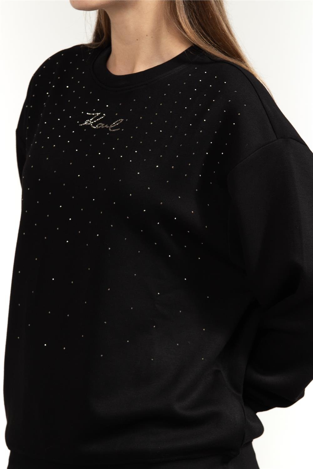 Karl Lagerfeld Rhinestone Rain Kadın Bisiklet Yaka Sweatshirt