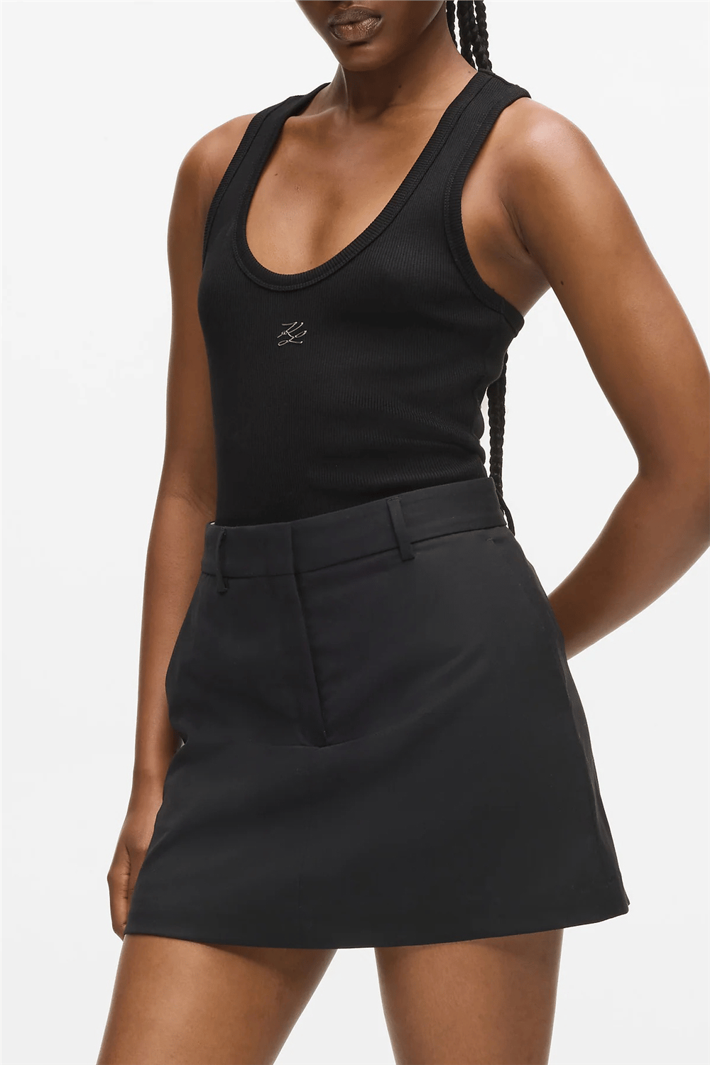 Karl Lagerfeld Ribbed Tank Top Kadın Kolsuz T-Shirt Siyah