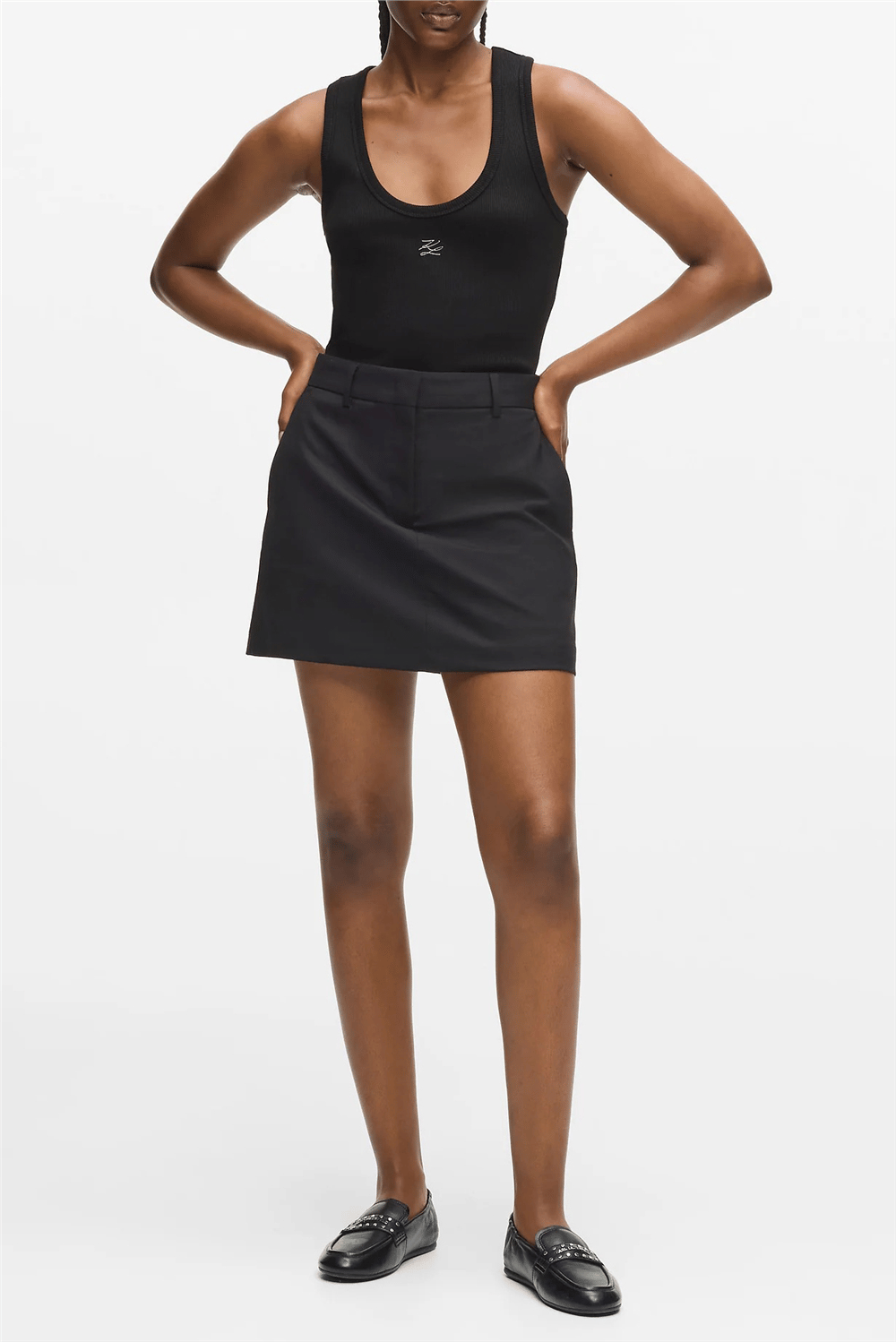 Karl Lagerfeld Ribbed Tank Top Kadın Kolsuz T-Shirt Siyah