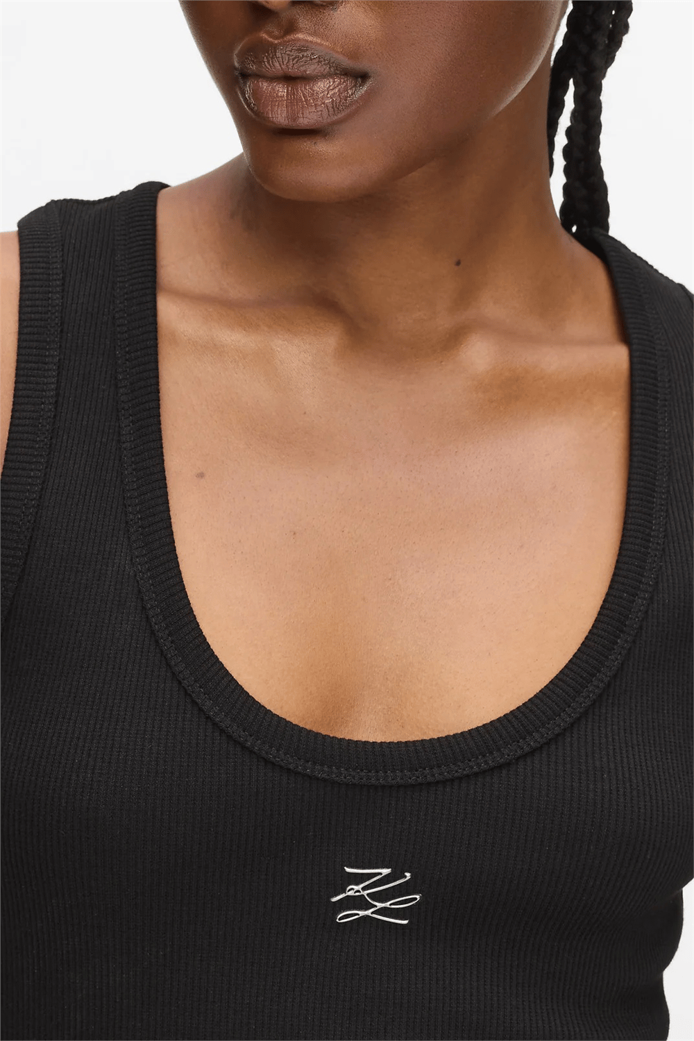 Karl Lagerfeld Ribbed Tank Top Kadın Kolsuz T-Shirt Siyah