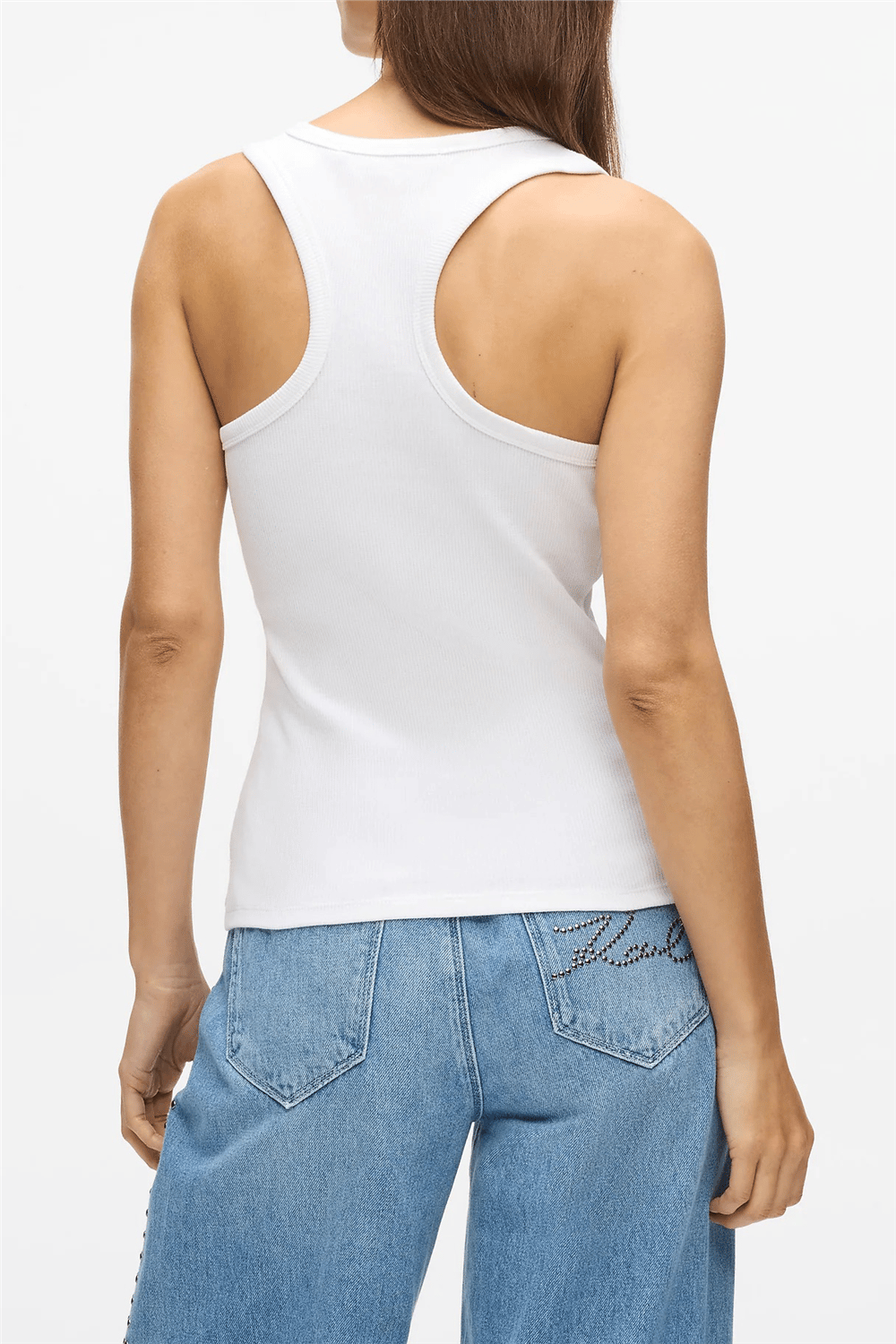 Karl Lagerfeld Ribbed Tank Top Kadın Kolsuz T-Shirt Beyaz