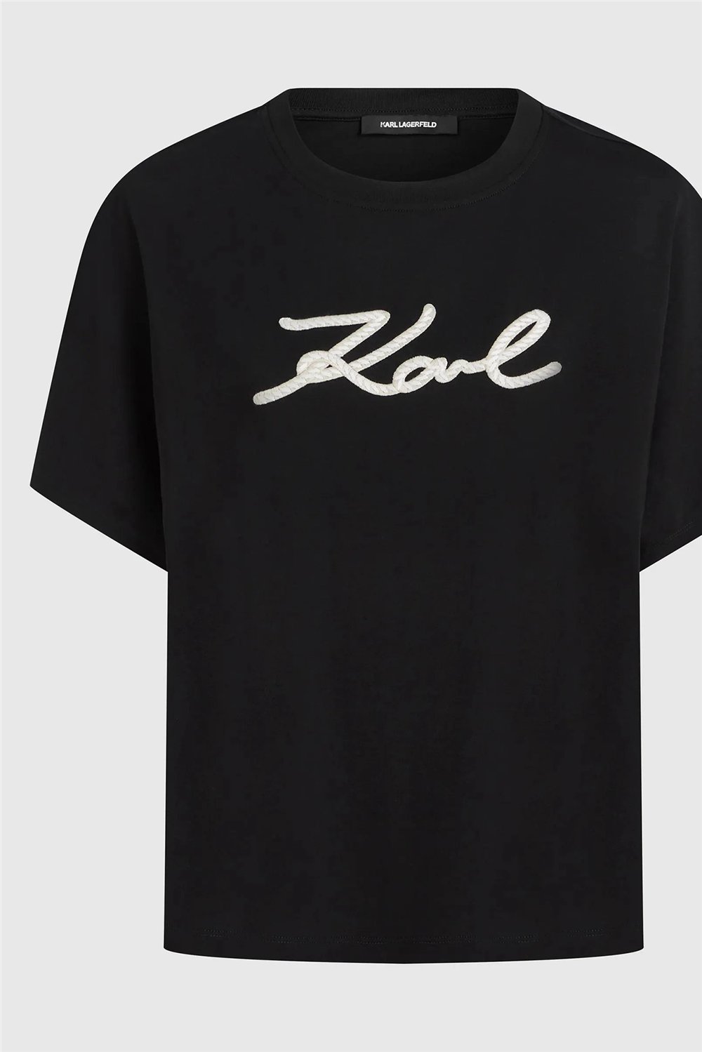 Karl Lagerfeld Rope Logo T-Shirt Kadın Bisiklet Yaka T-Shirt Siyah