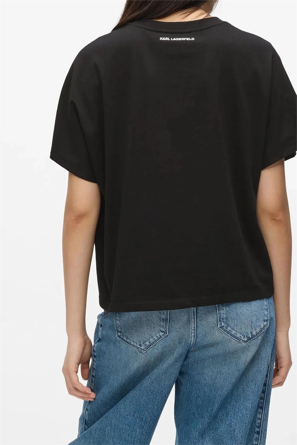 Karl Lagerfeld Rope Logo T-Shirt Kadın Bisiklet Yaka T-Shirt Siyah