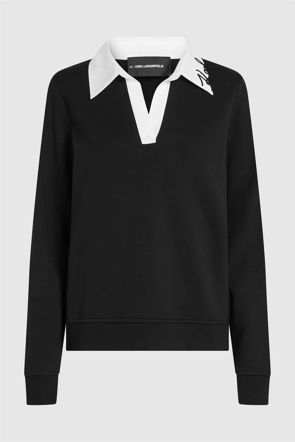 Karl Lagerfeld Signature Collar Kadın V Yaka Sweatshirt Siyah