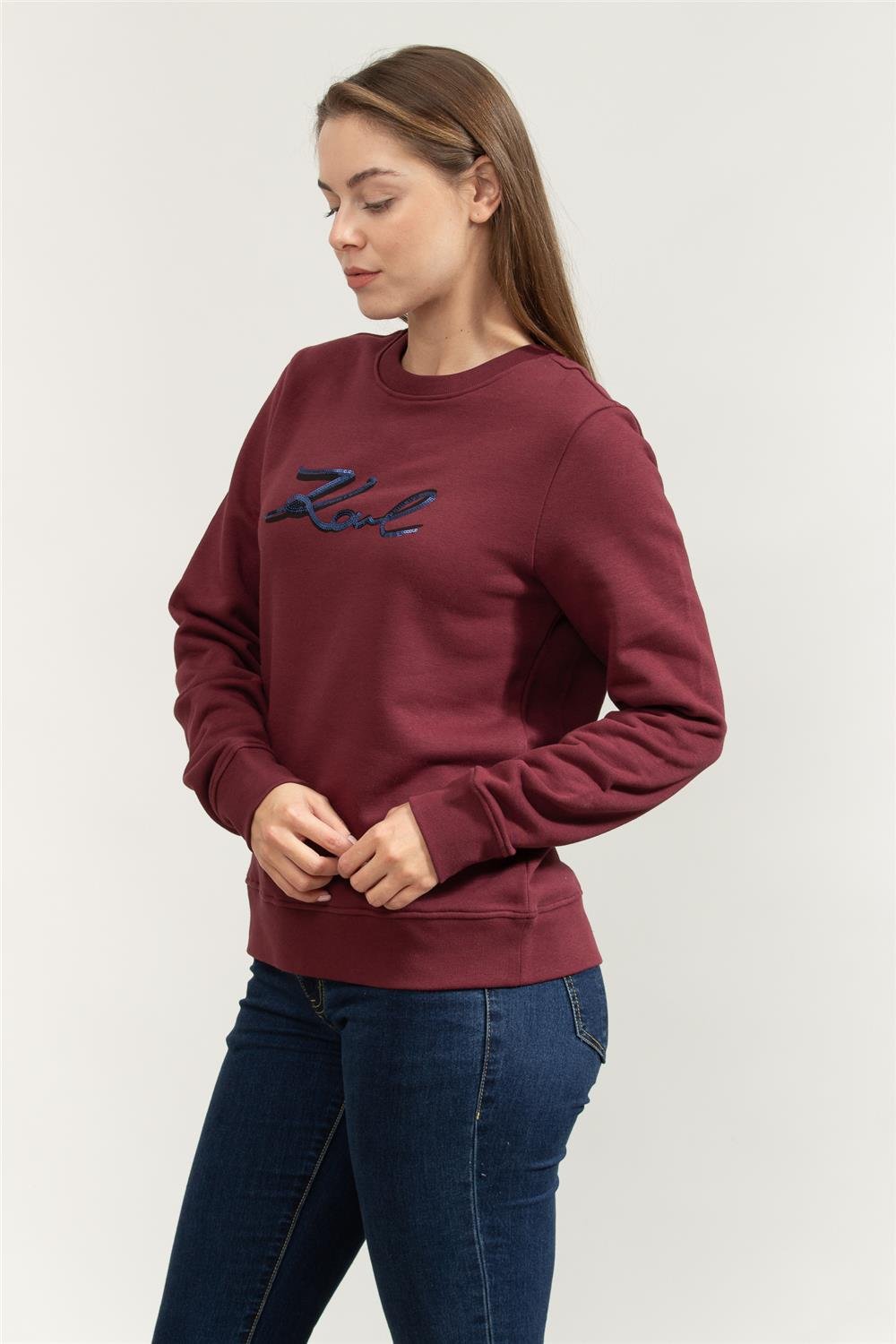 Karl Lagerfeld Signature Sequins Kadın Bisiklet Yaka Sweatshirt