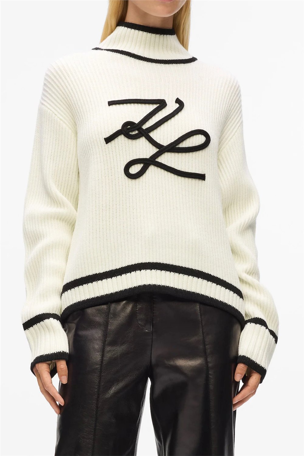 Karl Lagerfeld Soutache Autograph Kadın Triko Beyaz