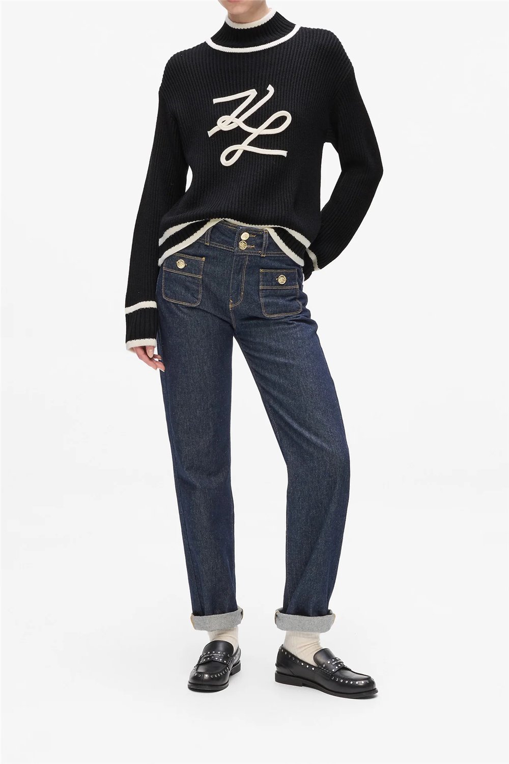 Karl Lagerfeld Soutache Autograph Kadın Triko Siyah