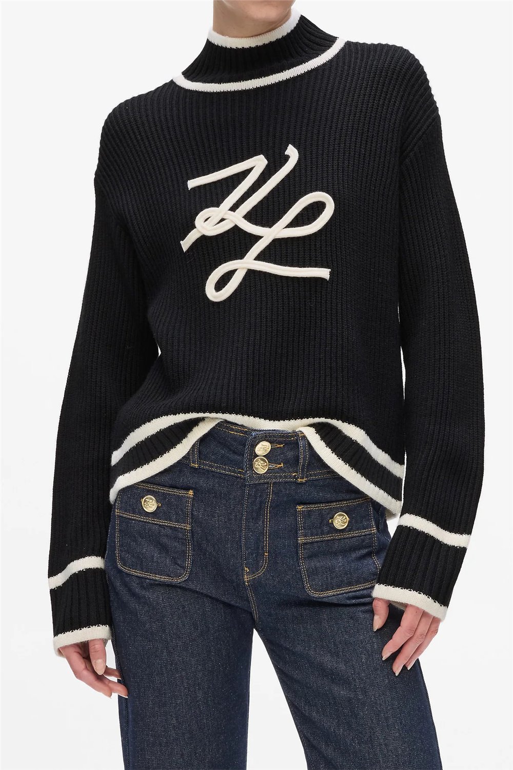 Karl Lagerfeld Soutache Autograph Kadın Triko Siyah
