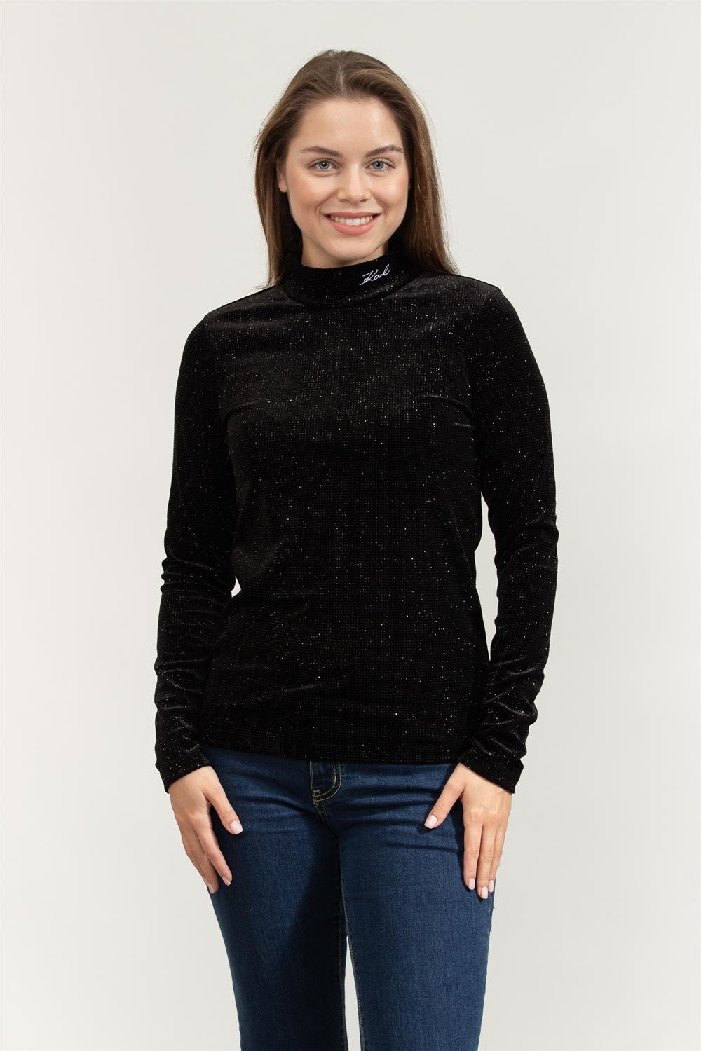 Karl Lagerfeld Sparkle Velvet Kadın Uzun Kollu T-Shirt