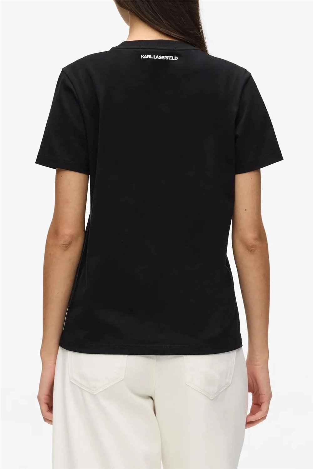 Karl Lagerfeld With Love T-Shirt Kadın Bisiklet Yaka T-Shirt Siyah