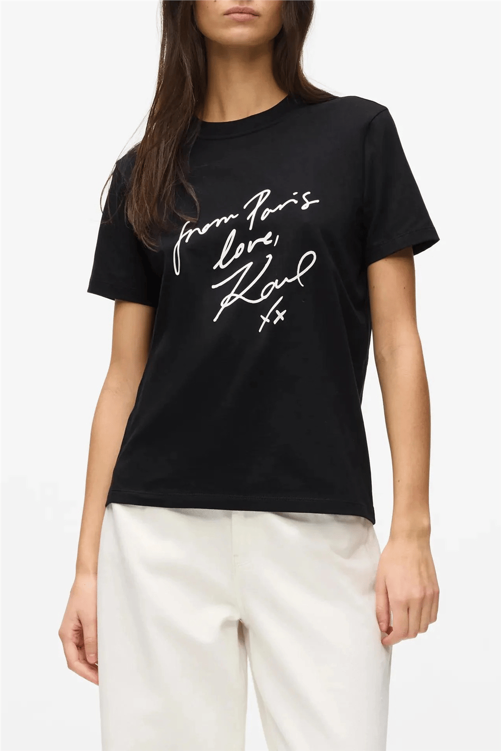 Karl Lagerfeld With Love T-Shirt Kadın Bisiklet Yaka T-Shirt Siyah