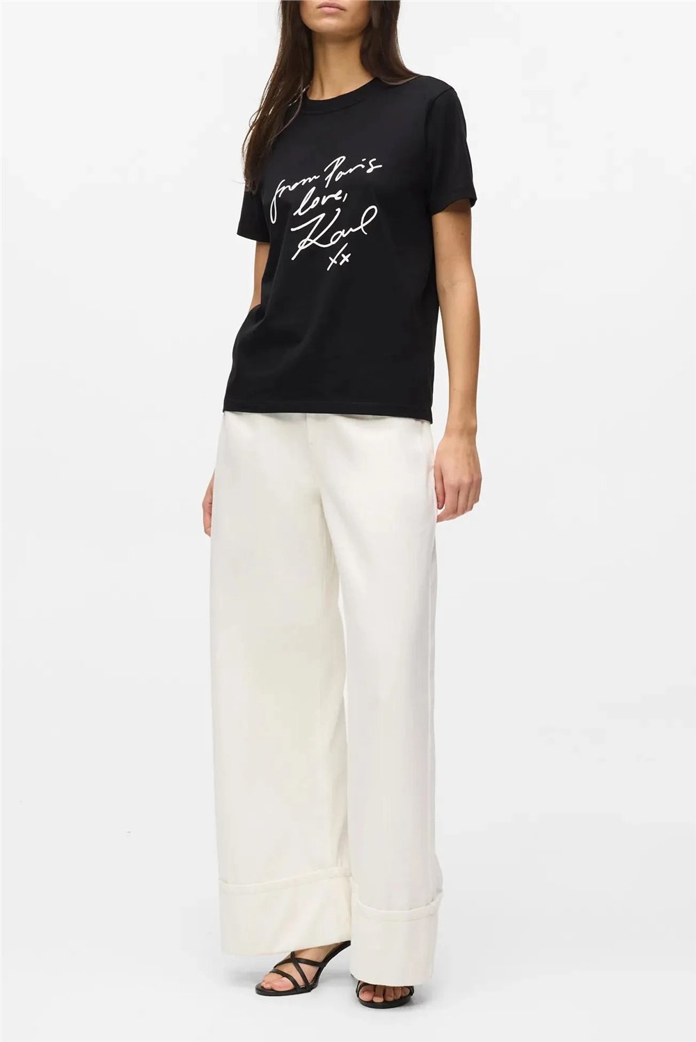 Karl Lagerfeld With Love T-Shirt Kadın Bisiklet Yaka T-Shirt Siyah