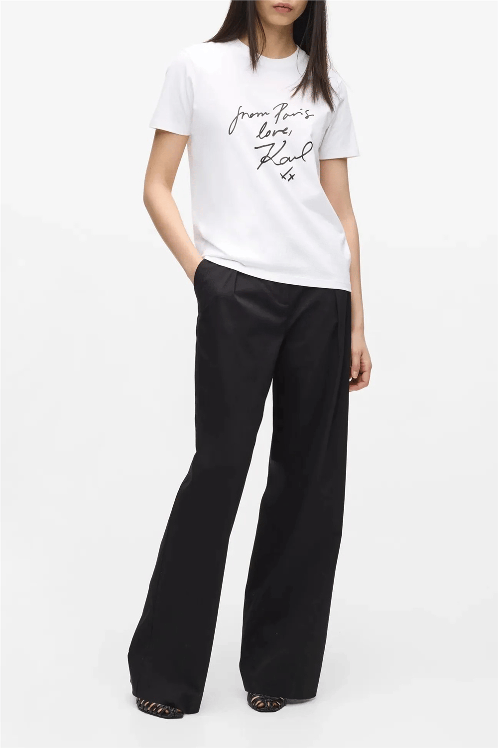 Karl Lagerfeld With Love T-Shirt Kadın Bisiklet Yaka T-Shirt Beyaz