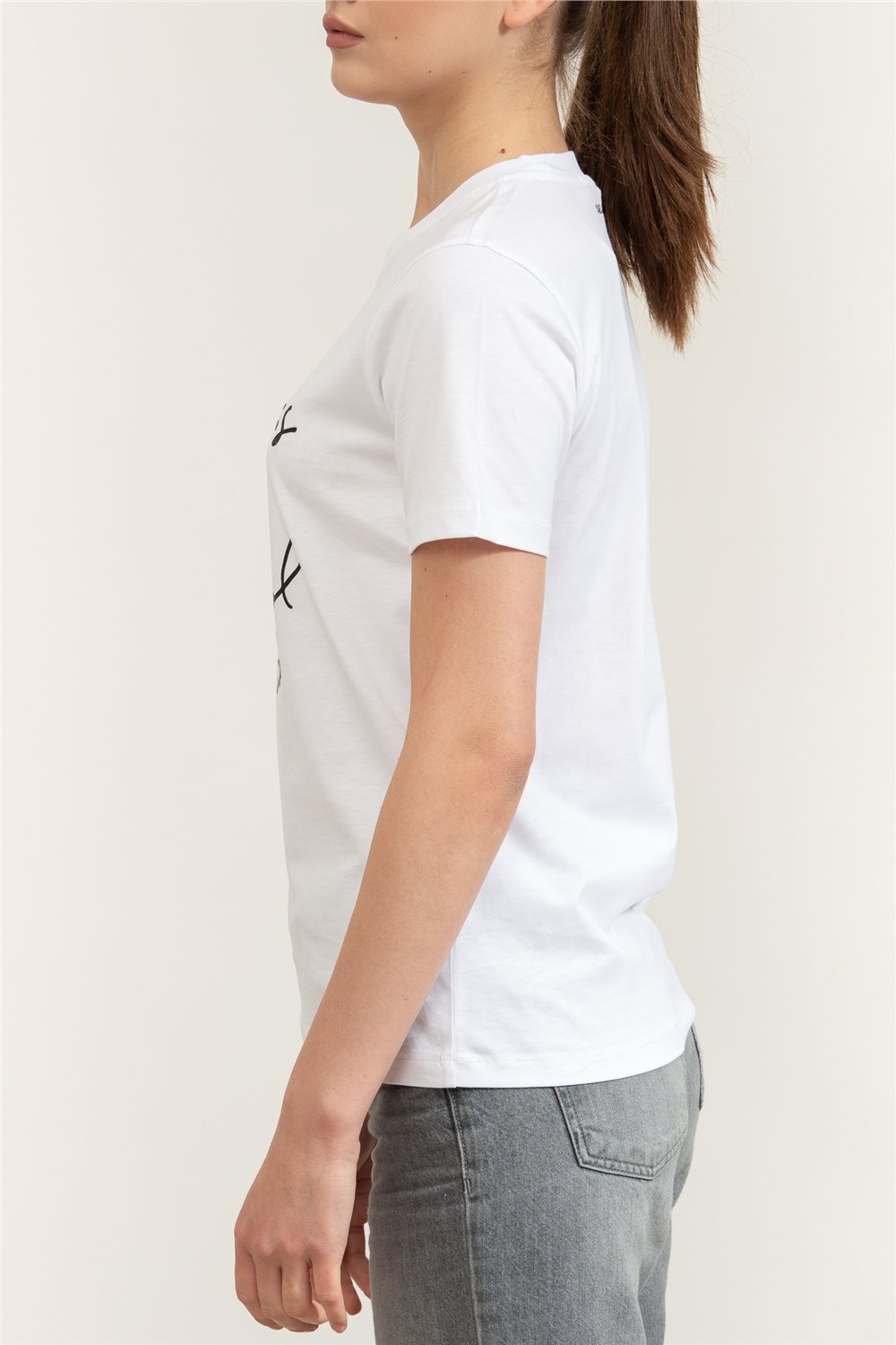 Karl Lagerfeld With Love T-Shirt Kadın Bisiklet Yaka T-Shirt Beyaz