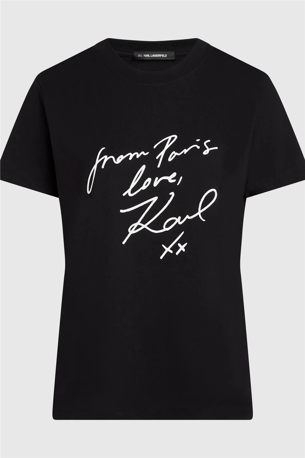 Karl Lagerfeld With Love T-Shirt Kadın Bisiklet Yaka T-Shirt Siyah
