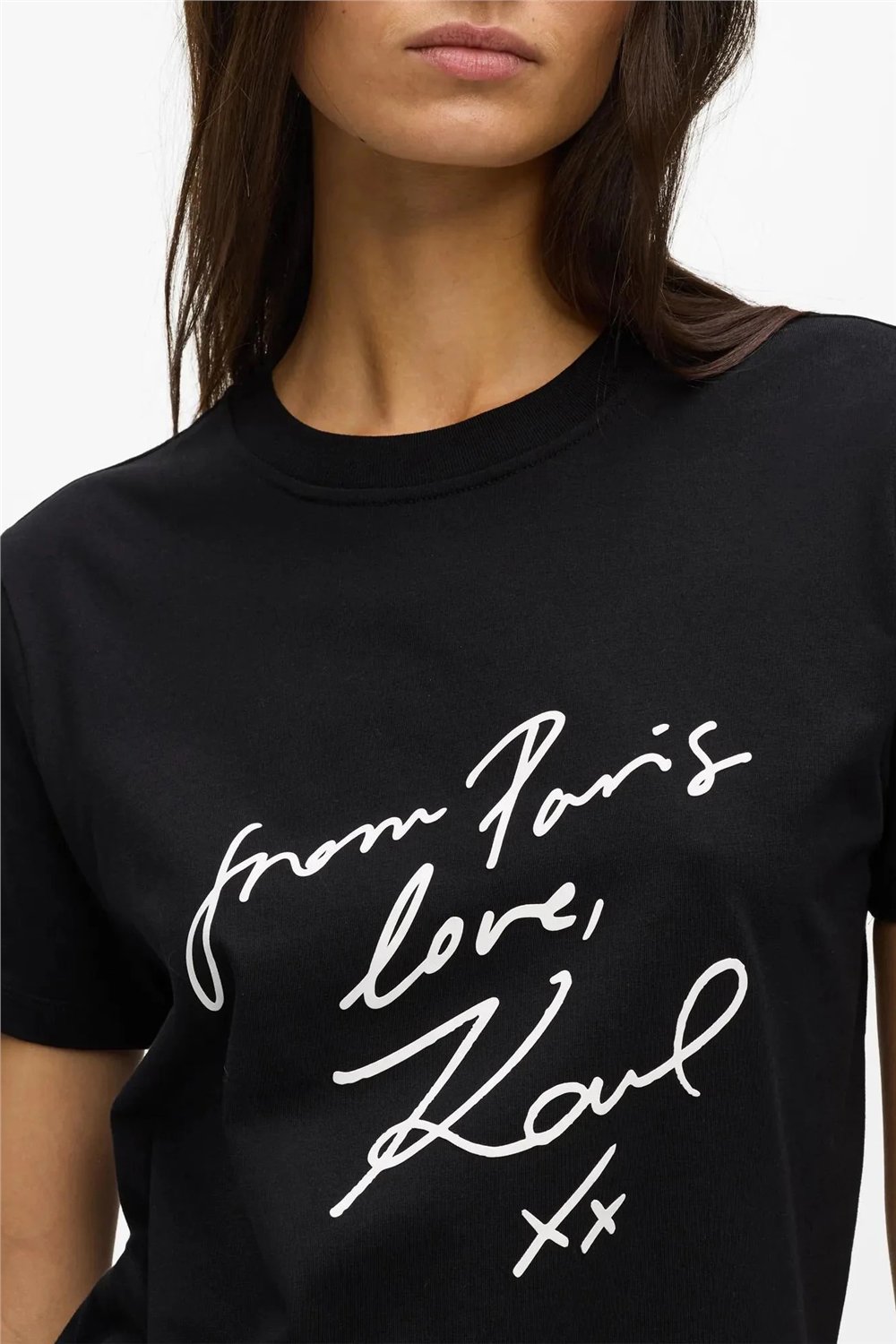 Karl Lagerfeld With Love T-Shirt Kadın Bisiklet Yaka T-Shirt Siyah