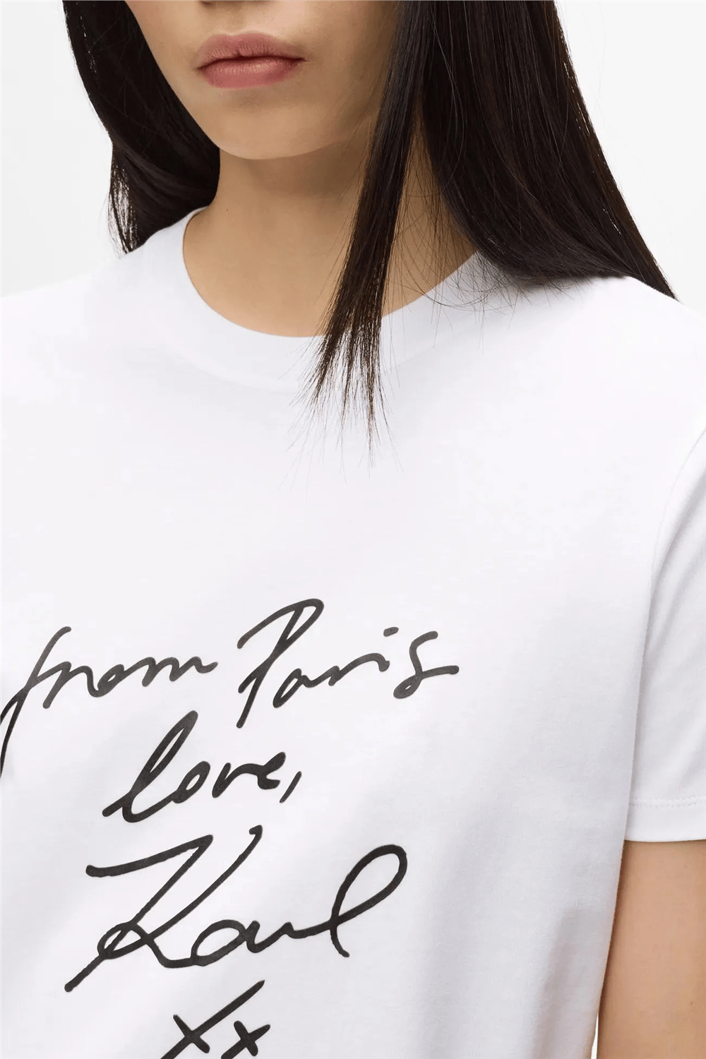 Karl Lagerfeld With Love T-Shirt Kadın Bisiklet Yaka T-Shirt Beyaz
