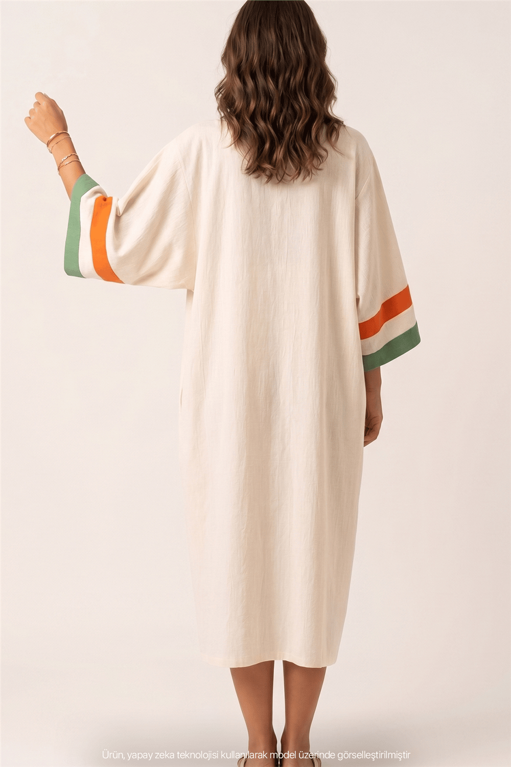 Lalamia Kadın Pamuk Keten Kaftan Ekru