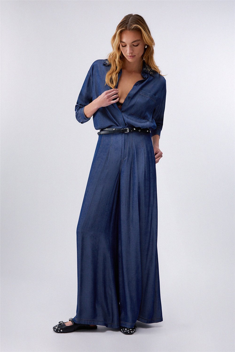 Liu Jo Camicia Denim Chambray Kadın Kot Gömlek Çok Renkli
