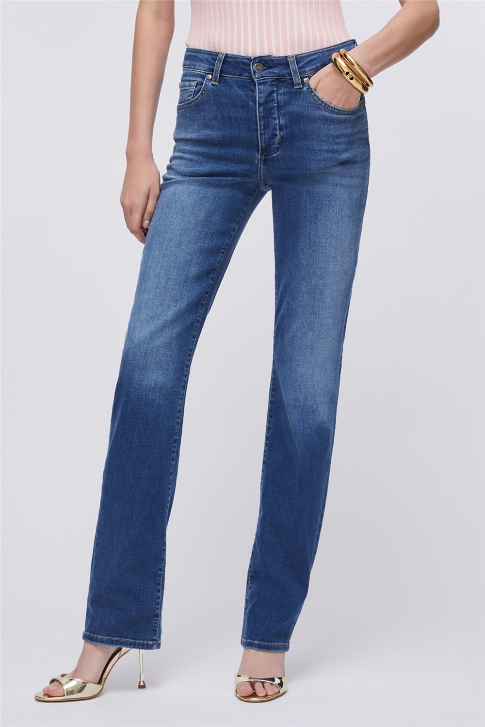 Liu Jo Ecs Pant.Authentic Straight Hw Kadın Jean Pantolon Mavi