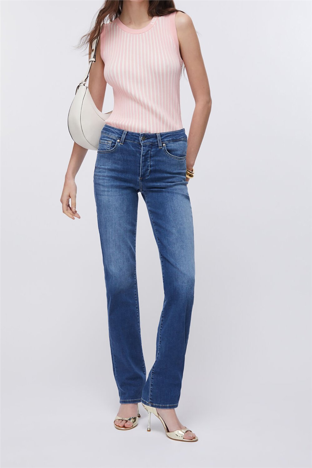 Liu Jo Ecs Pant.Authentic Straight Hw Kadın Jean Pantolon Mavi
