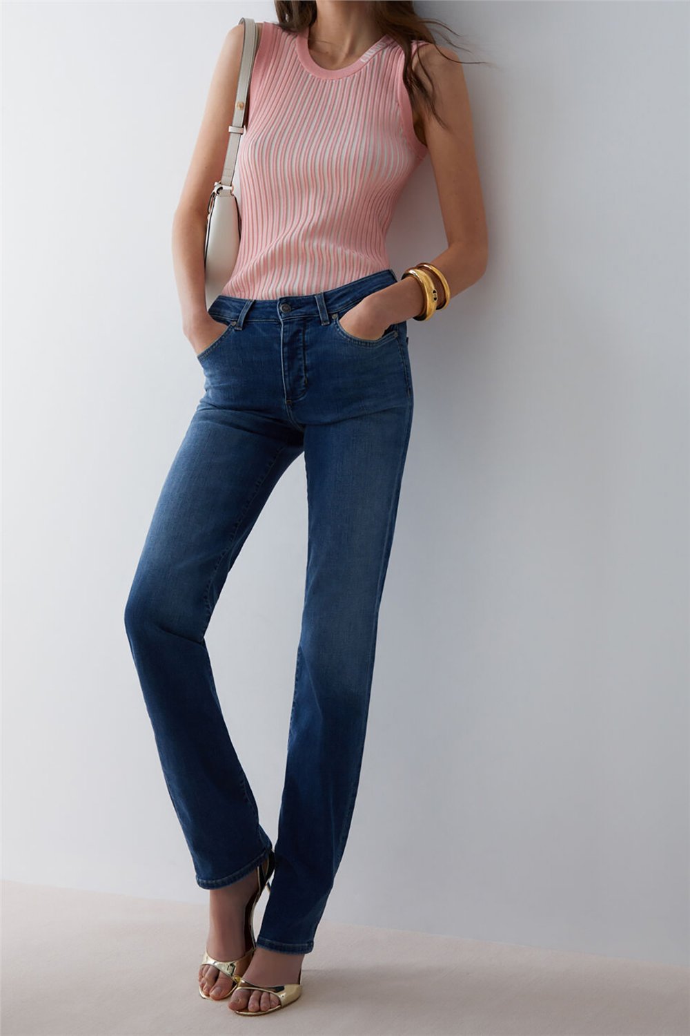 Liu Jo Ecs Pant.Authentic Straight Hw Kadın Jean Pantolon Mavi