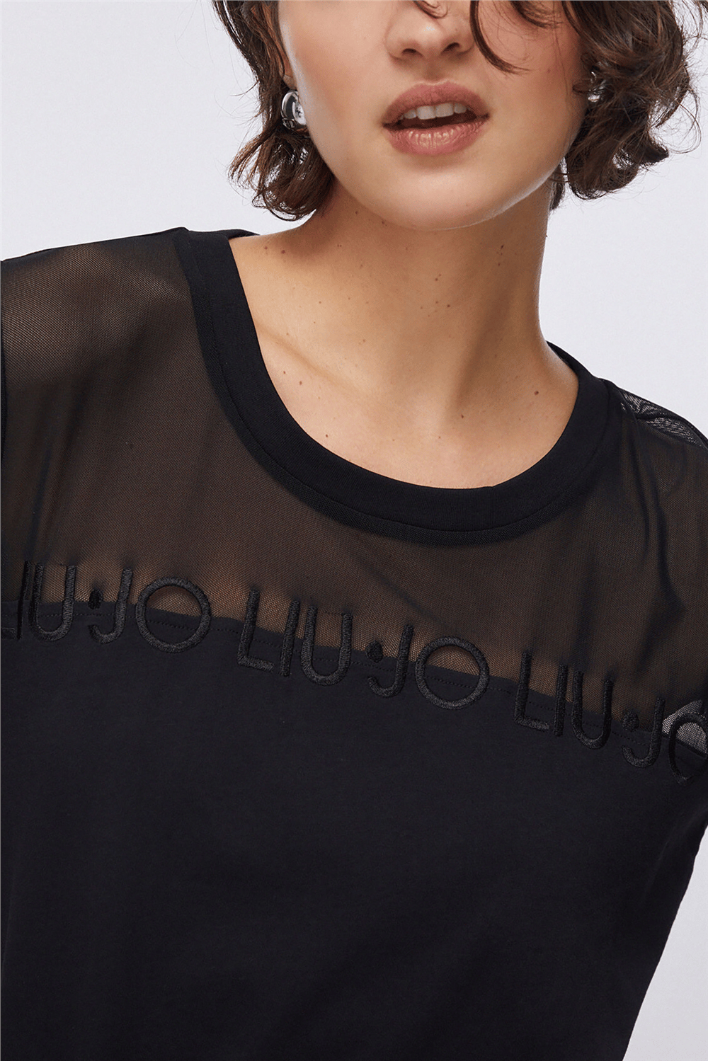 Liu Jo Ecs T-Shirt Moda M/C Kadın Bisiklet Yaka T-Shirt Siyah