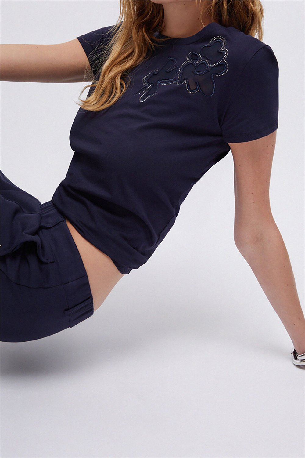 Liu Jo Ecs T-Shirt Moda M/C Kadın Bisiklet Yaka T-Shirt Mavi