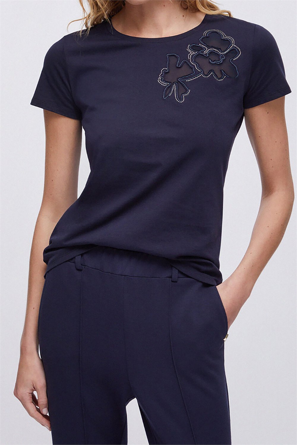 Liu Jo Ecs T-Shirt Moda M/C Kadın Bisiklet Yaka T-Shirt Mavi