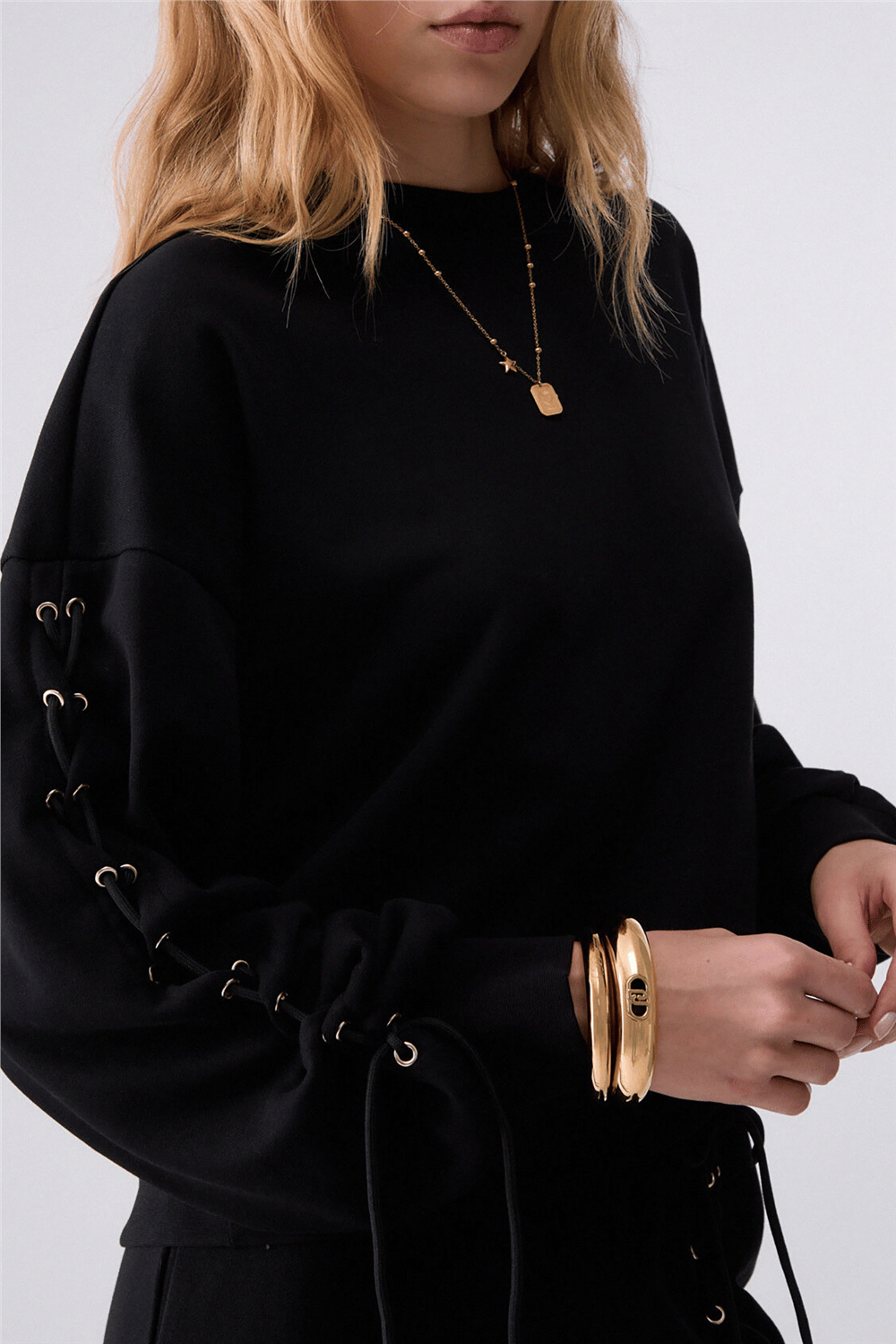 Liu Jo Felpa Chiusa Kadın Bisiklet Yaka Sweatshirt Siyah