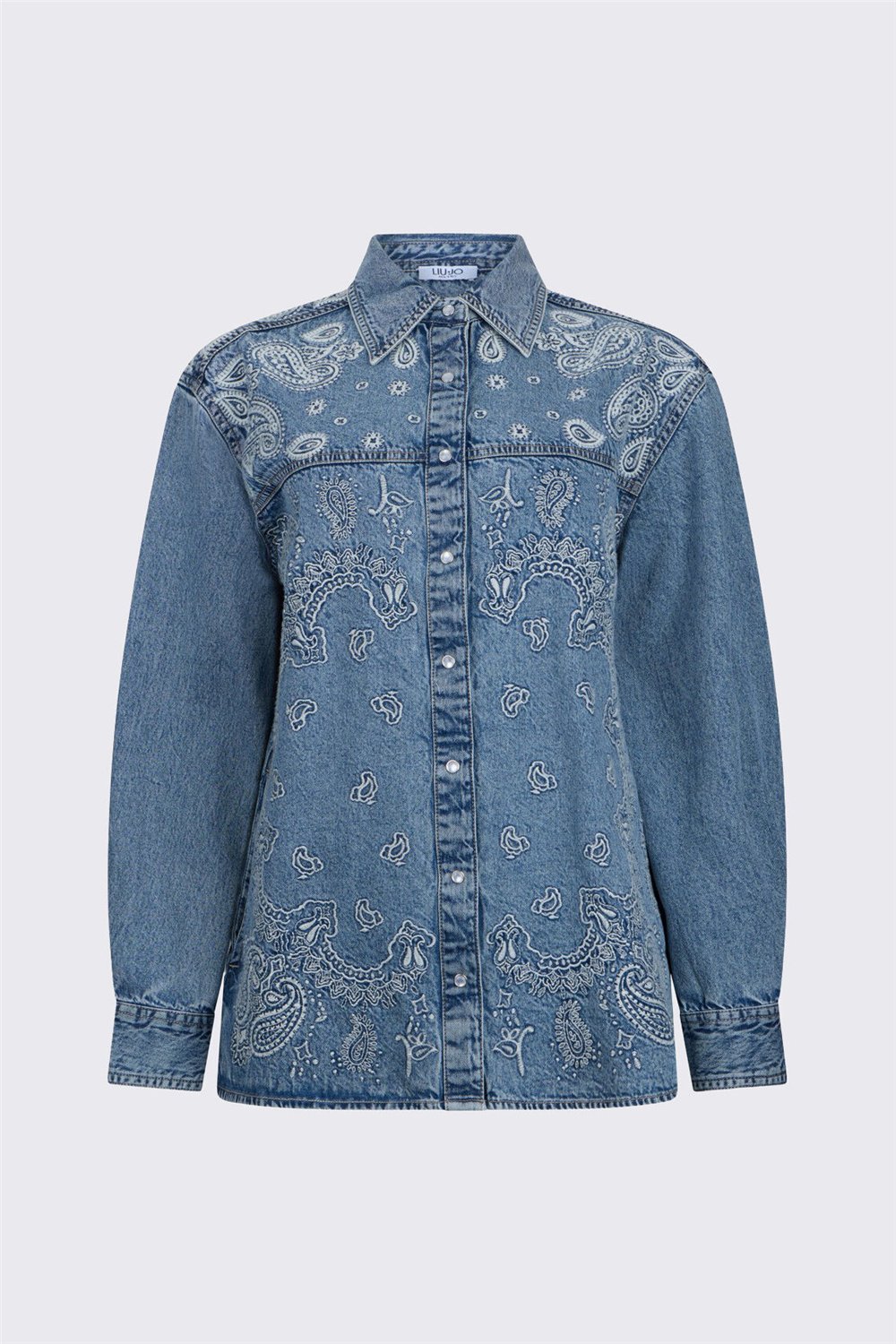 Liu Jo Giacca Camicia Deni Ricamo M/L Kadın Kot Mont Mavi