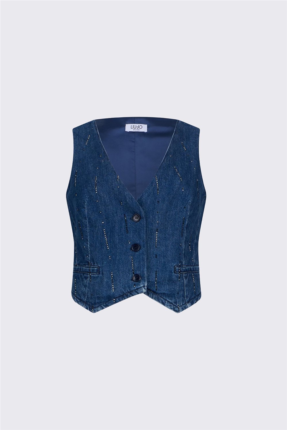 Liu Jo Gilet Strass Kadın Kot Yelek Mavi