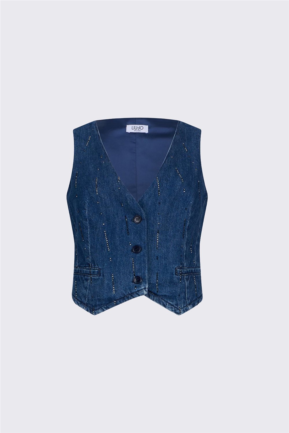 Liu Jo Gilet Strass Kadın Kot Yelek Mavi