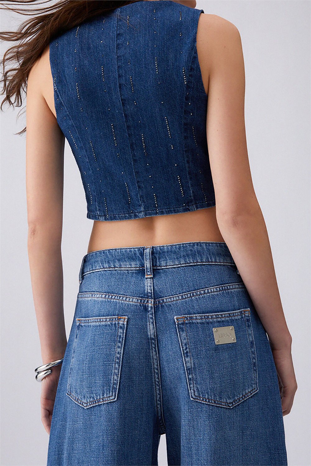 Liu Jo Gilet Strass Kadın Kot Yelek Mavi
