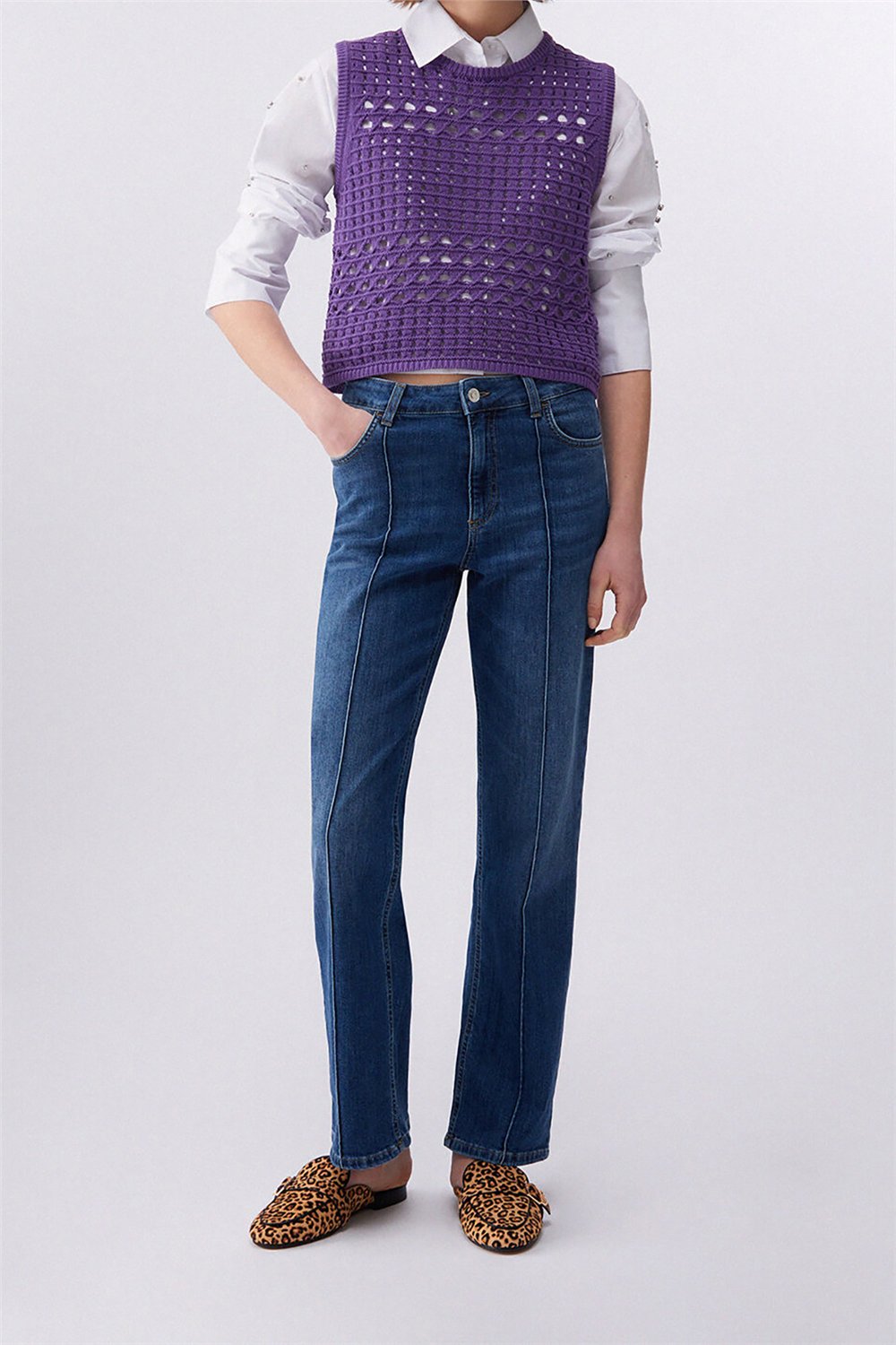 Liu Jo Pant. Straight Nerv.H.W. Kadın Jean Pantolon Mavi