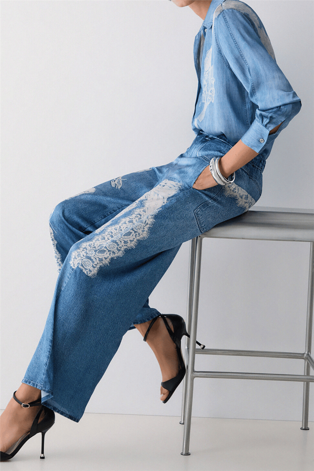 Liu Jo Pant.Flare Digital H.W. Kadın Jean Pantolon Mavi