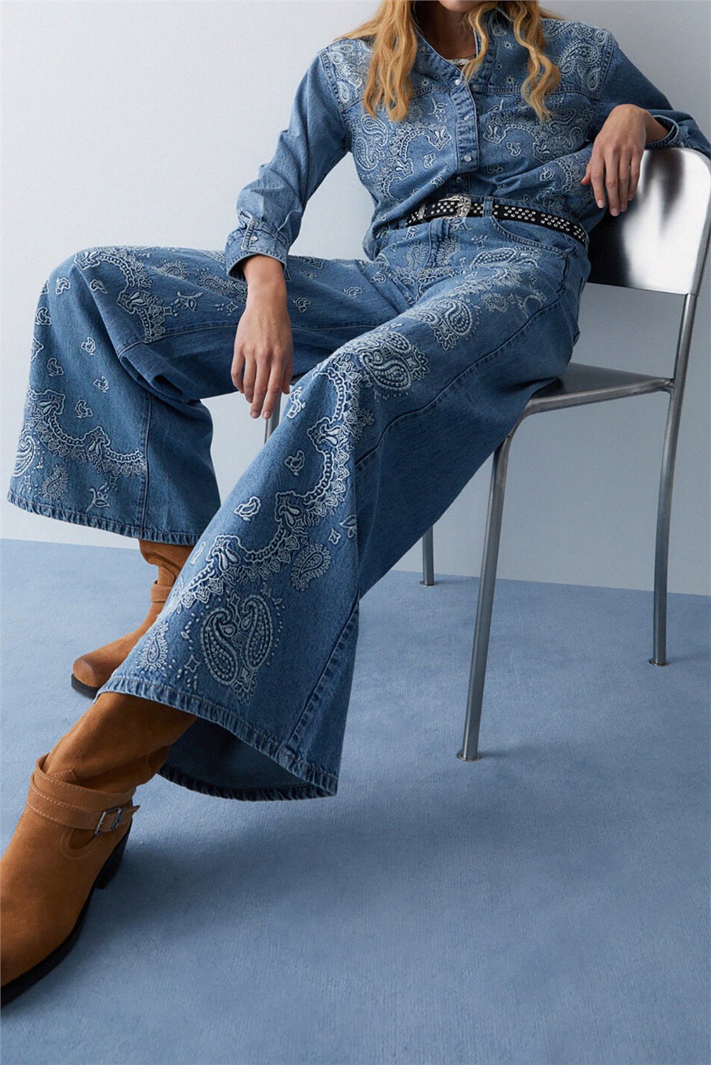 Liu Jo Pant.Flare Ricamo H.W. Kadın Jean Pantolon Mavi